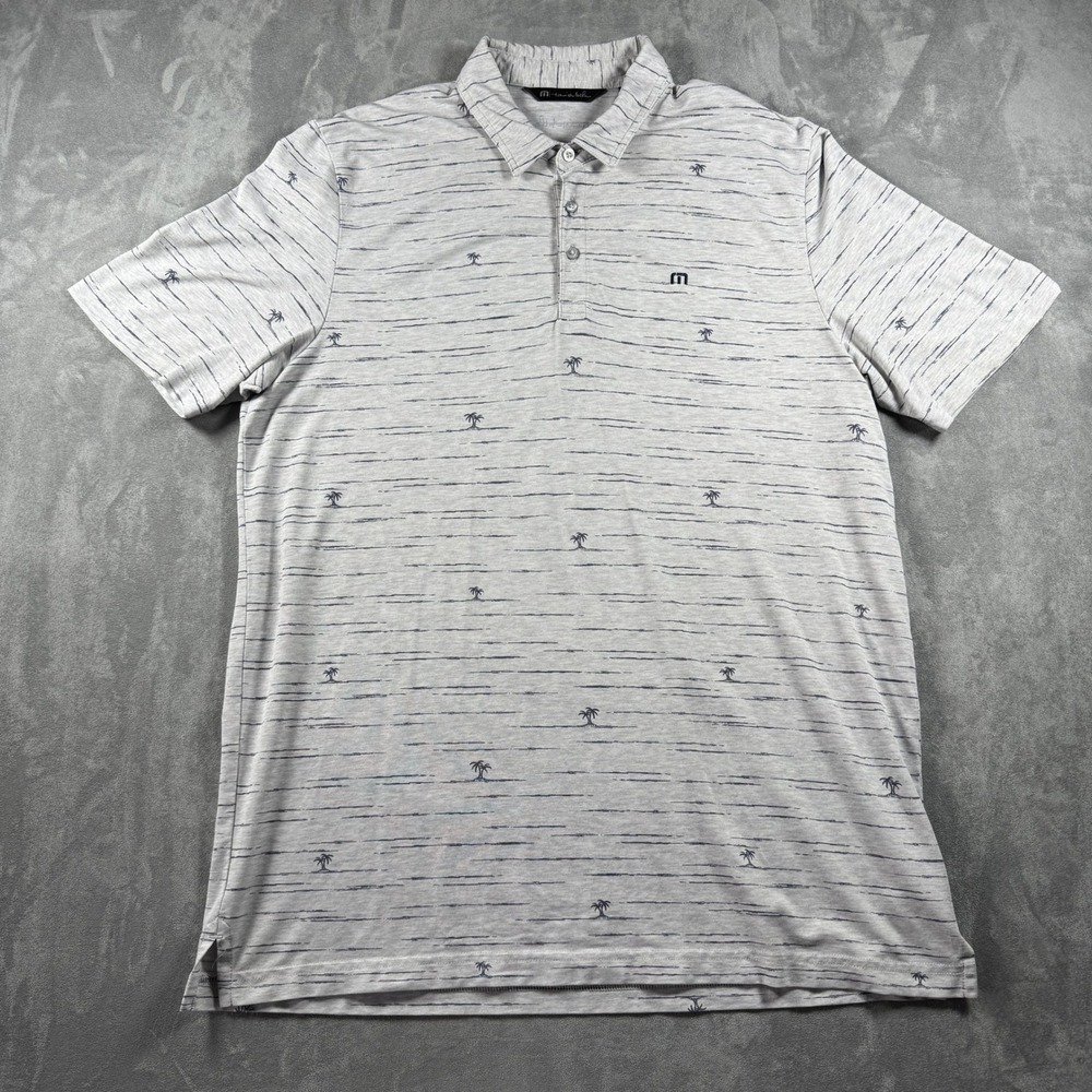 TravisMathew Polo Shirt‎ Mens XL White Palm Print Short Sleeve Golf Performance